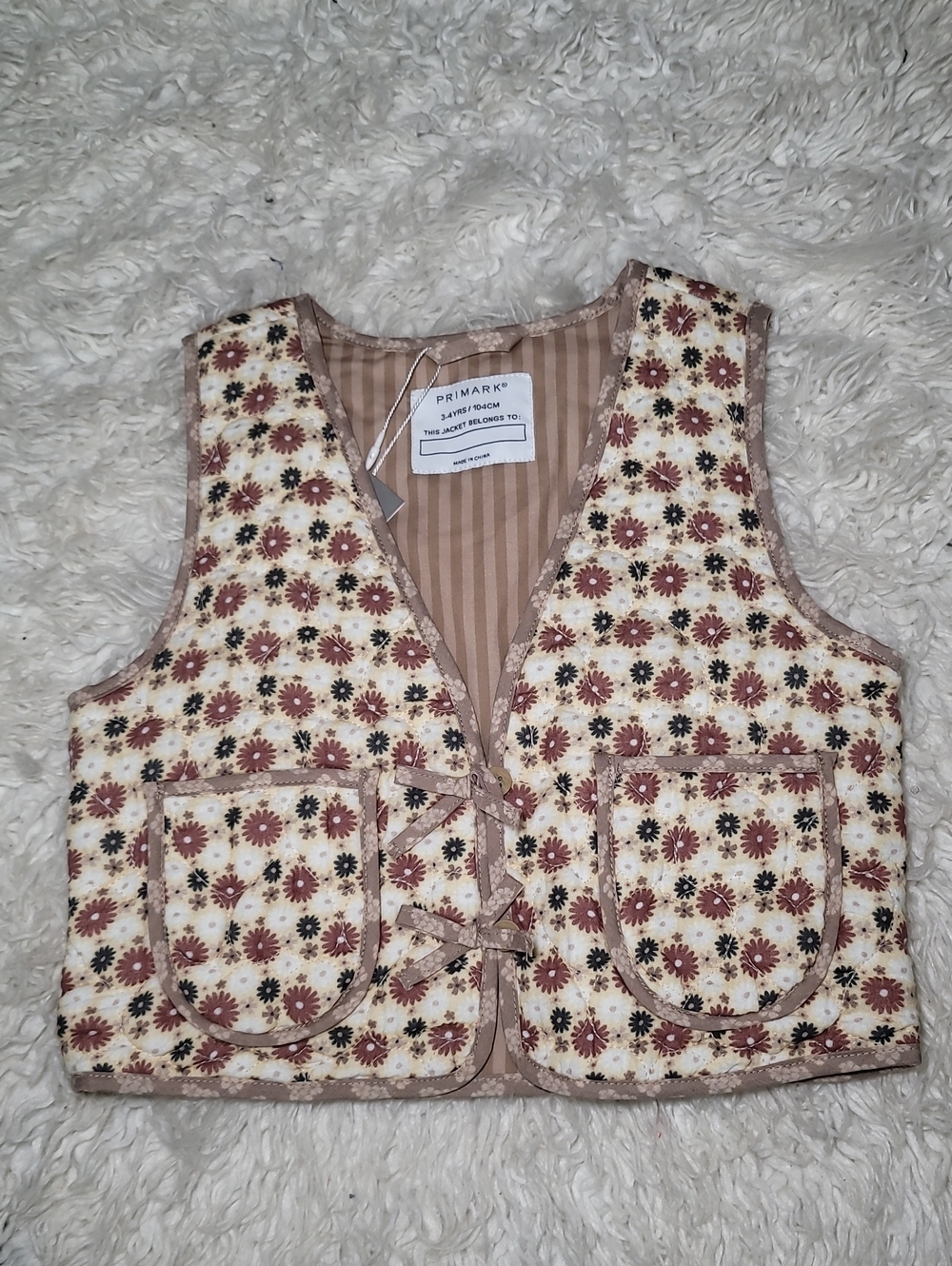 Primark Beige Striped Lined Kids Jacket
